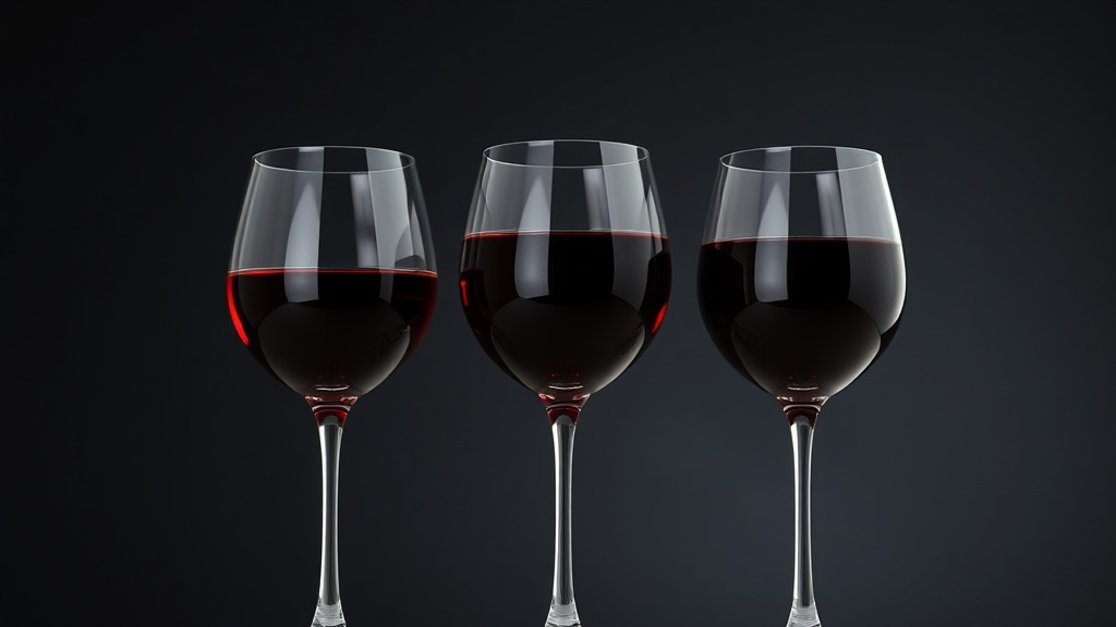 투명도가 다른 세 잔의 와인이 나란히 놓여 있어 바디감의 시각적 차이를 보여주는 장면