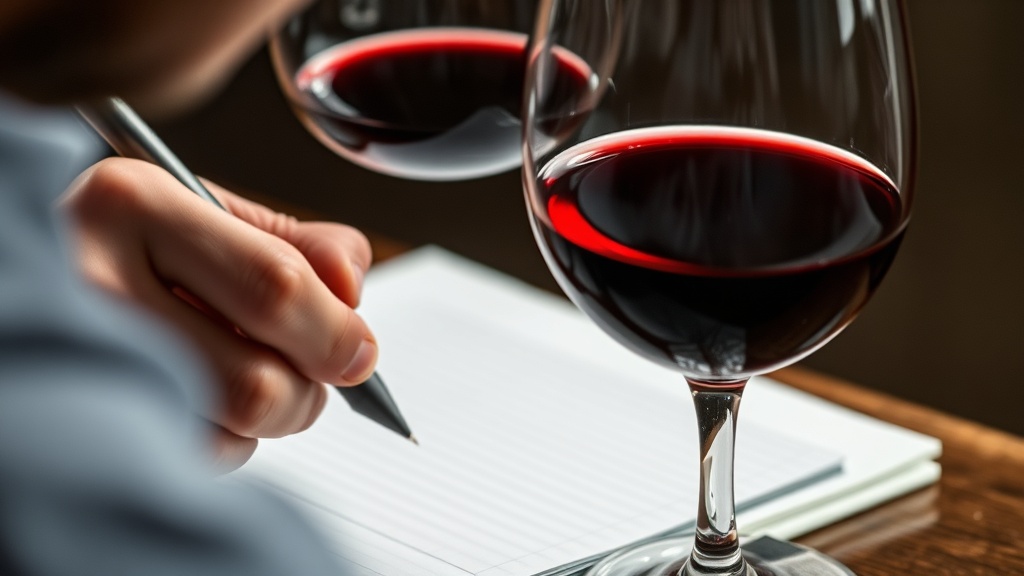 와인 테이스팅 노트를 작성하며 바디감을 신중하게 음미하는 개인의 모습